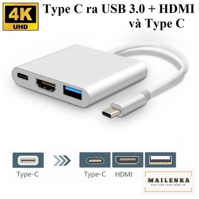 Bộ Adapter cáp chuyển Type-C sang HDMI 4k/USB/TypeC 3 trong 1 dùng trong trình chiếu cho Macbook, iPad, Smart Phone - Hà