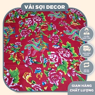 Vải chăn con công màu đỏ (12m vải / 1bộ chăn ga 2gối)