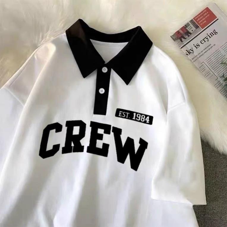 Áo Thun Cổ Bẻ Áo Polo Nam Nữ Form Rộng Tay Lỡ Unisex CREW