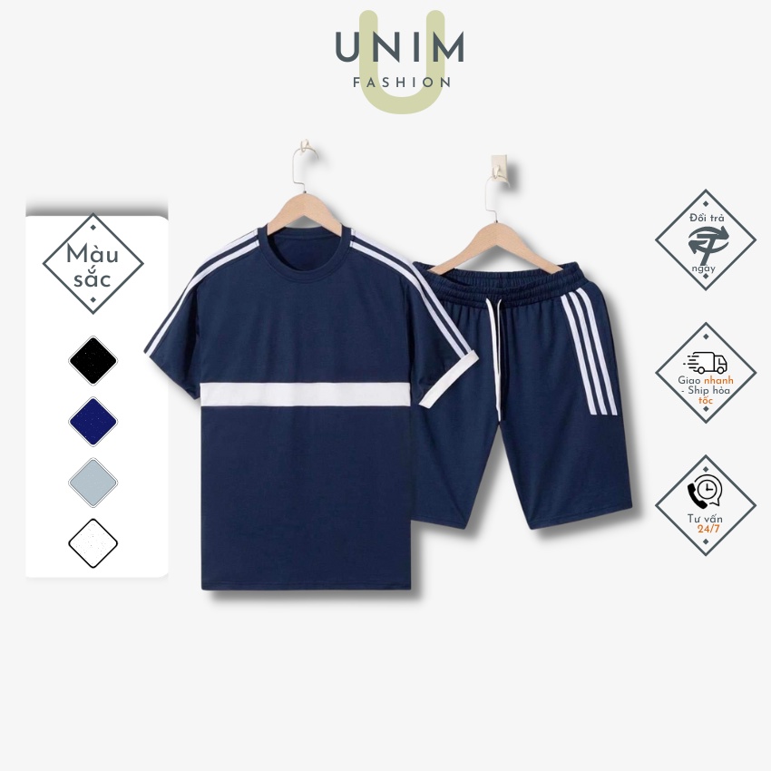 Bộ Nam Mùa Hè Cao Cấp Chất Mát Unim Store Vải CVC Poly Spandex Thông Hơi Họa tiết Kẻ Sọc UNIM341