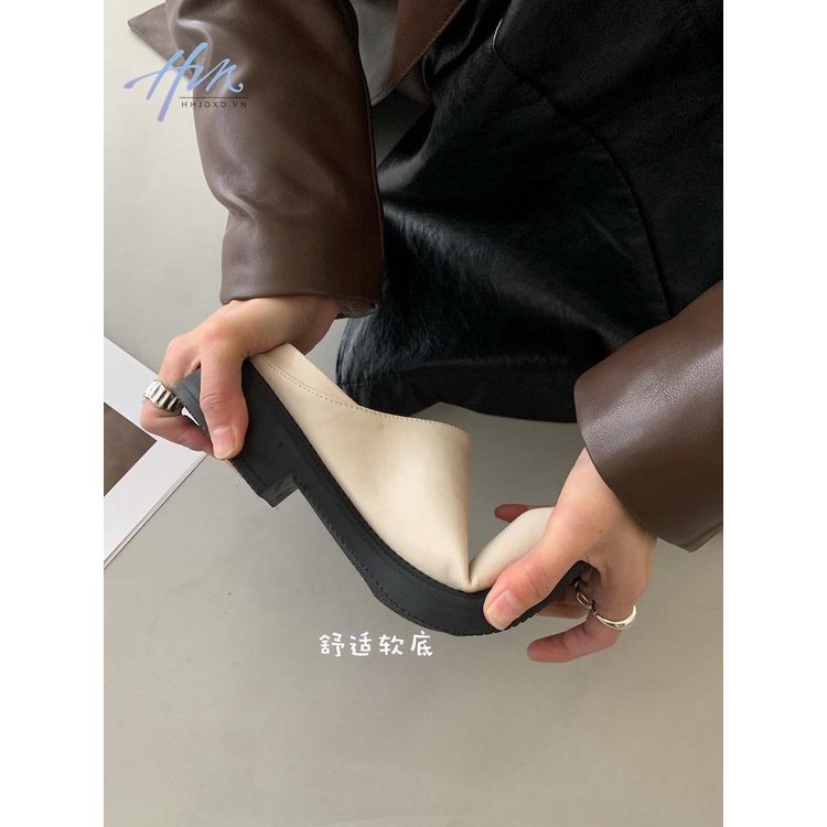 Giày Lười Da Mũi Vuông Đế Dày Phong Cách Anh Quốc Thời Trang Cho Nữ