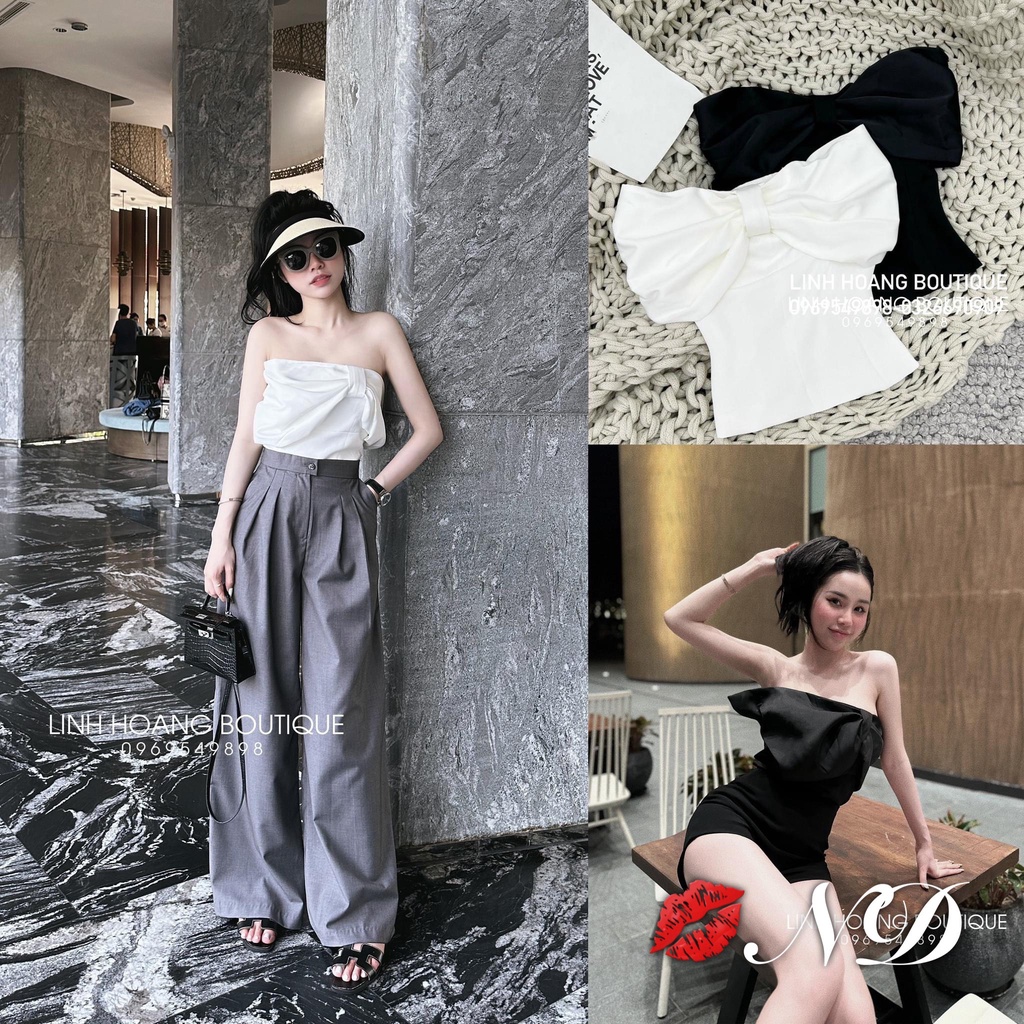 Áo nơ 2 màu đen trắng dễ mix