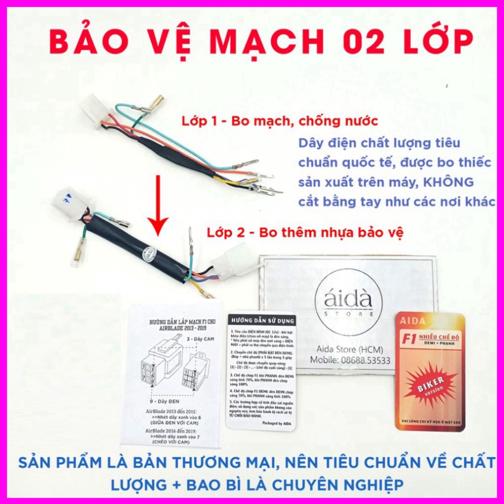 Mạch Chớp Stop F1 Cho Xe Honda Air Blade AB 2013 - 2019, AB 2020, AB 2021, AB 2022  Nhiều Chế Độ Jack Zin Hàng Cao Cấp