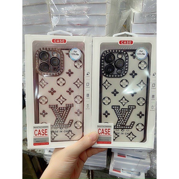 Ốp lưng LV đính đá viền màu siêu đẹp cho iPhone 12 Pro max,14 Pro max,13 Pro max, 14 Plus, Xs max siêu sang