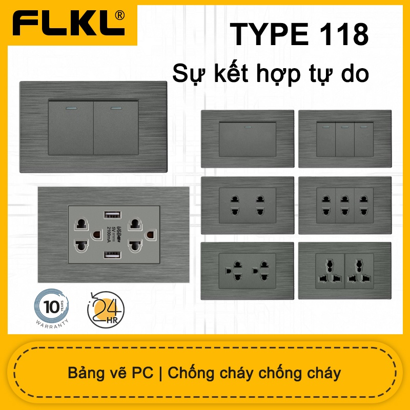 FLKL công tắc ổ cắm điện âm tường Bảng điều khiển PC chải 118 loại Phòng ngừa chèn sai công tắc ổ cắm 1/2/3/4 nhóm