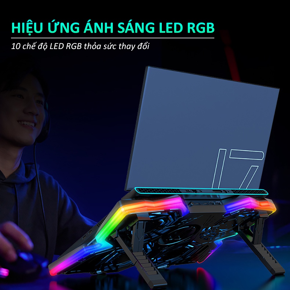 Đế tản nhiệt laptop gaming SIDOTECH ICE M2PRO 4 quạt giá đỡ latop LED RGB 7 mức độ cao giúp làm mát nhanh tránh giật lag