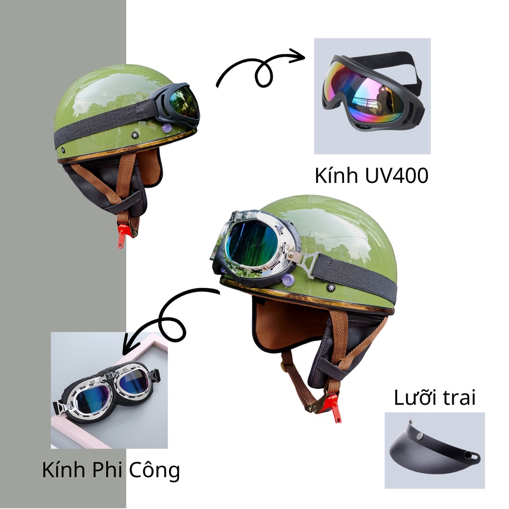 Mũ Bảo Hiểm 1/2 Napoli PUG Version Harley Không Ốp Bảo Hành Chính Hãng 12 Tháng