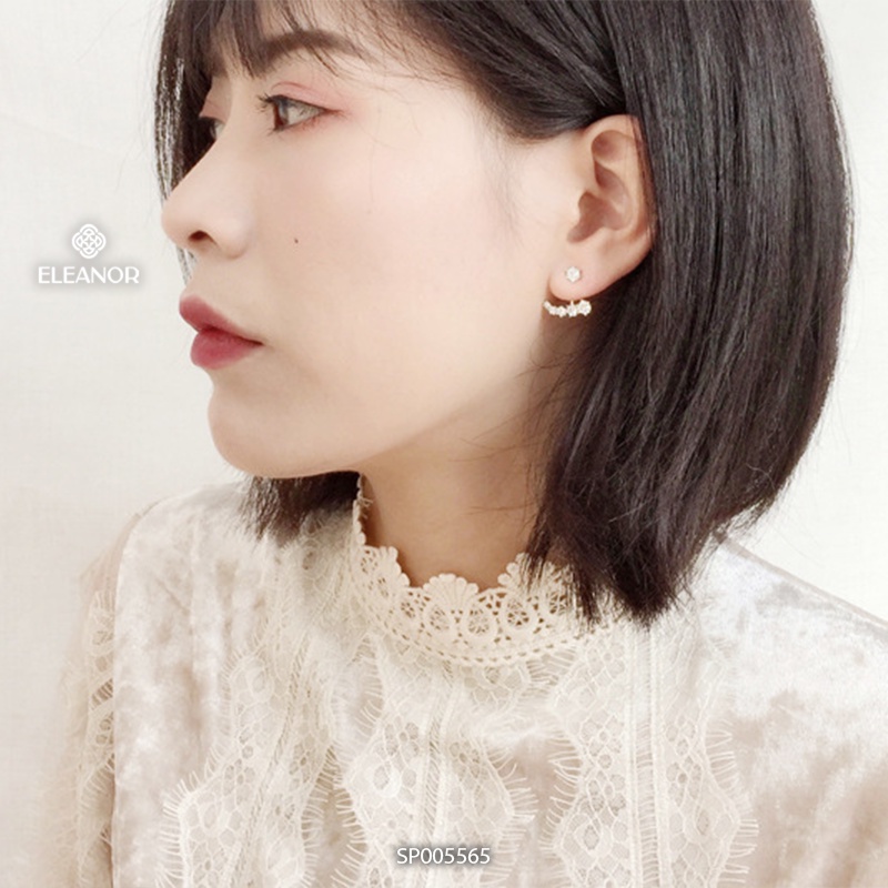 Bông tai nữ chuôi bạc 925 Eleanor Accessories viền đính đá kiểu dáng độc đáo phụ kiện trang sức 5565
