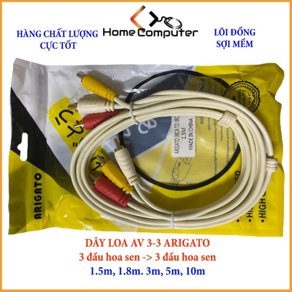 Dây Loa 3 Ra 3, dây av audio 6 đầu hoa sen, dài 1.5m 1.8m 3m 5m 10m Arigato lõi đồng, mềm, chất lượng cực tốt