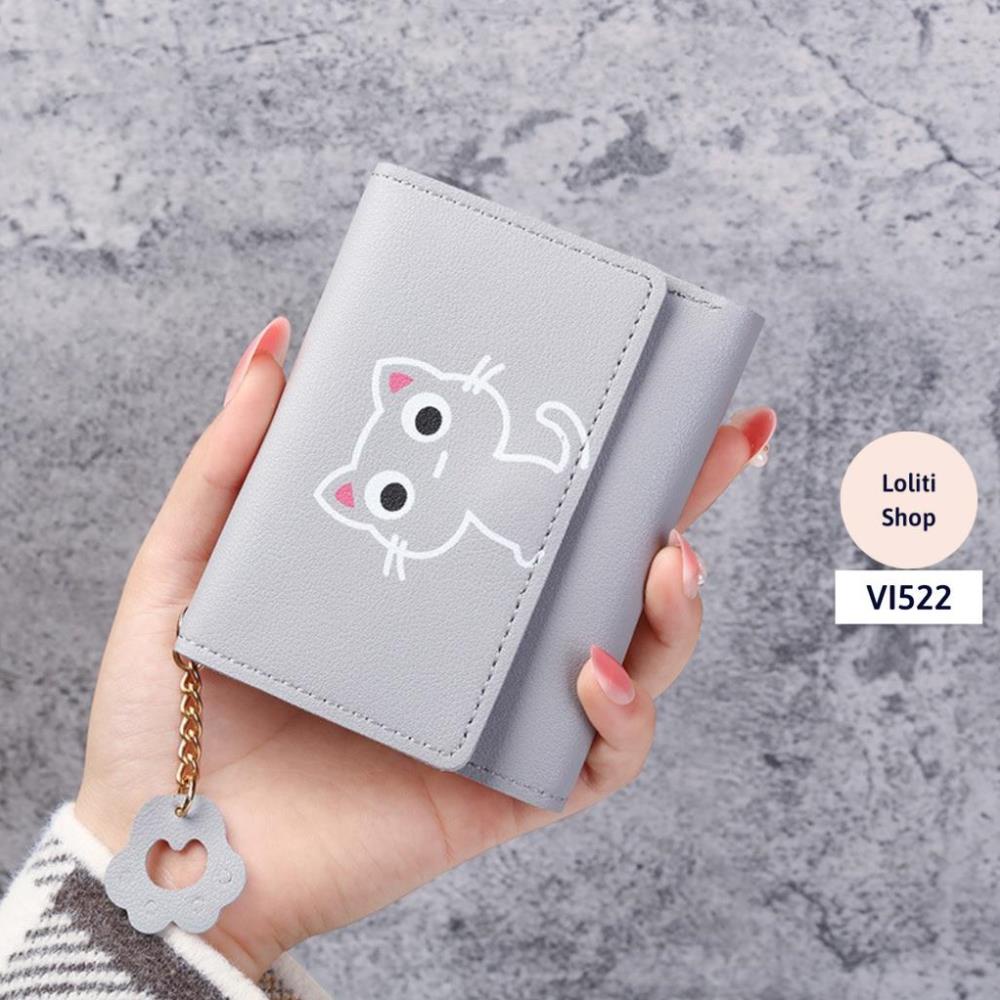 Ví nữ, ví nữ gập Hàn Quốc in hình mèo nhỏ dễ thương tiện dụng, thời trang LOLITI VI522