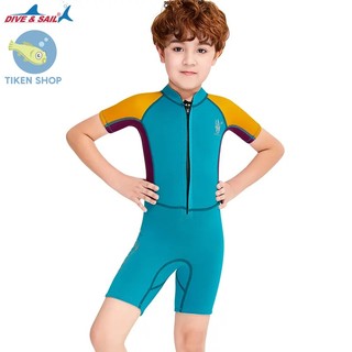 Đồ bơi bé trai giữ nhiệt Dive & Sail chống lạnh phối 2 màu xanh ngọc