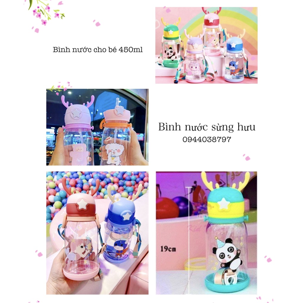🎁💝 BÌNH TẬP UỐNG NƯỚC SỪNG HƯU CUTE CHO BÉ DUNG TÍCH 450ML
