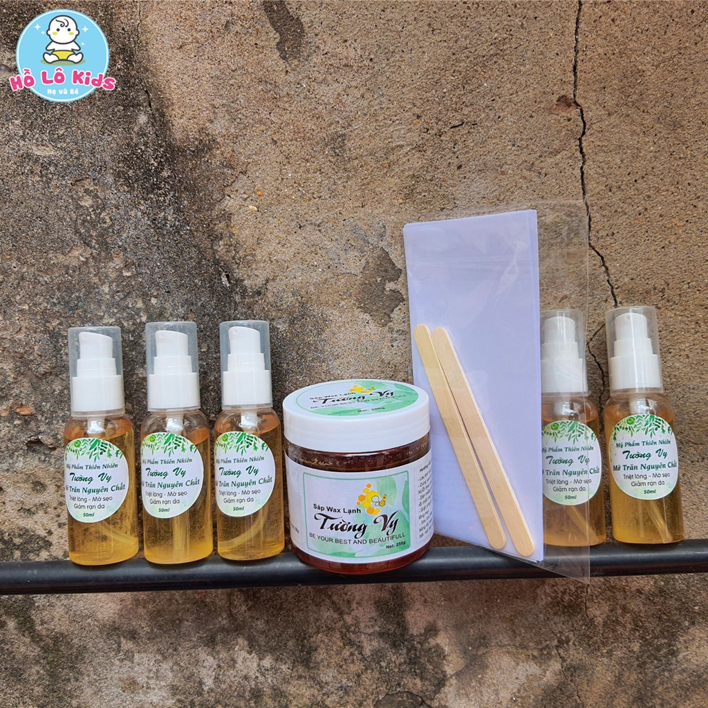 Set wax lông + mỡ trăn Tường Vy triệt lông tặng èm Que gạt và giấy wax lông chuyên dụng Hồ Lô Kids