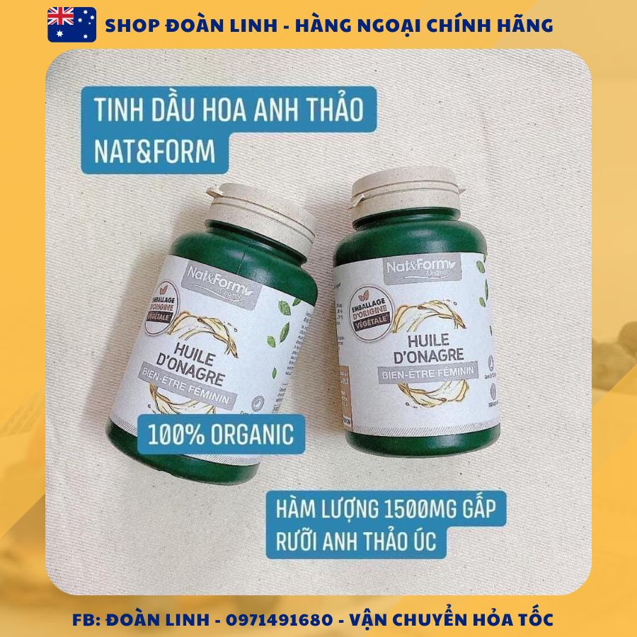 Tinh Dầu Hoa Anh Thảo Hữu Cơ Pháp NAT & FORM, Hàng chuẩn Pháp, 200 viên tinh dầu hoa anh thảo lưu ly, Date 2025