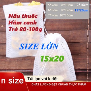 100 cái túi lọc MIS nhiều kích thước, túi vải dây rút đựng gia vị hầm canh chất liệu vải không dệt chuẩn thực phẩm
