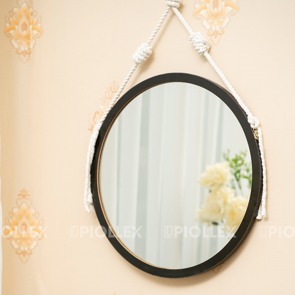 Gương Tròn Treo Tường PIOLLEX Viền Gỗ Decor Phòng Ngủ Đẹp