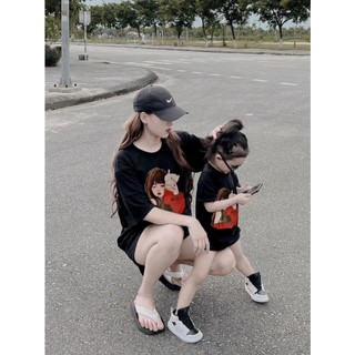 áo đôi cho mẹ và bé in hình cô gái đủ màu sắc cực xinh