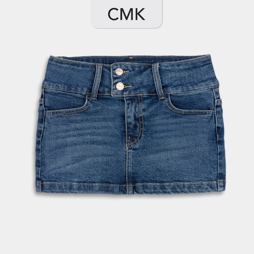 Chân váy jean nữ CHICMONKI lưng thấp, chất co giãn màu xanh đậm - CMJ1402