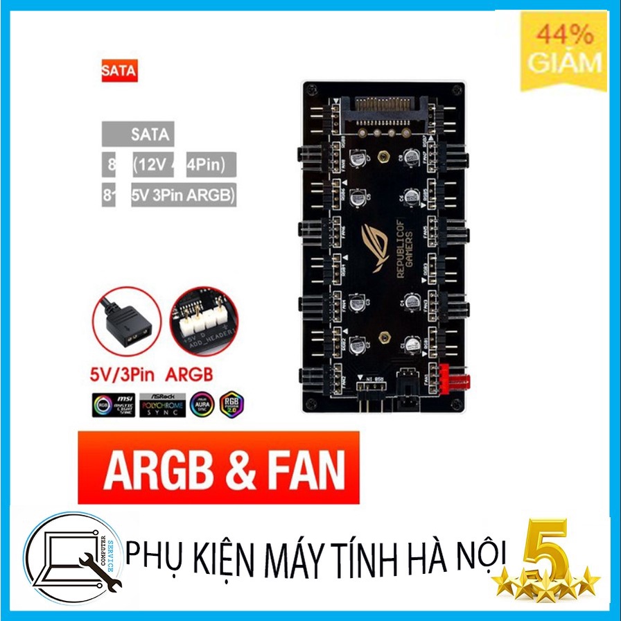 Thẻ chuyển đổi nguồn sata sang ARGB led 5v, fan 12v set up led ARGB