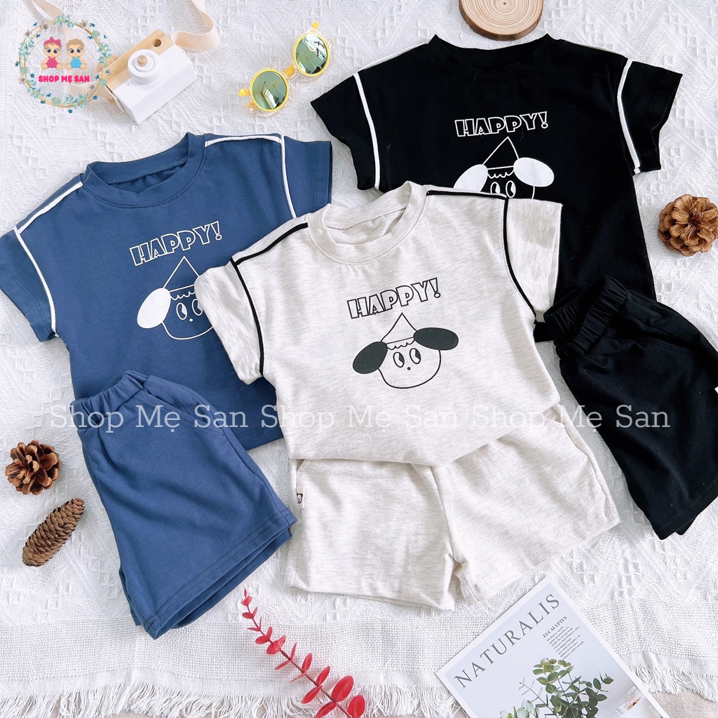 Bộ Cộc Tay Bé Trai, Bộ Hè Bé Trai  Hàng Xuất Cao Cấp Với Phong Cách Thể Thao Hoạ Tiết Chó Happy Đáng Yêu