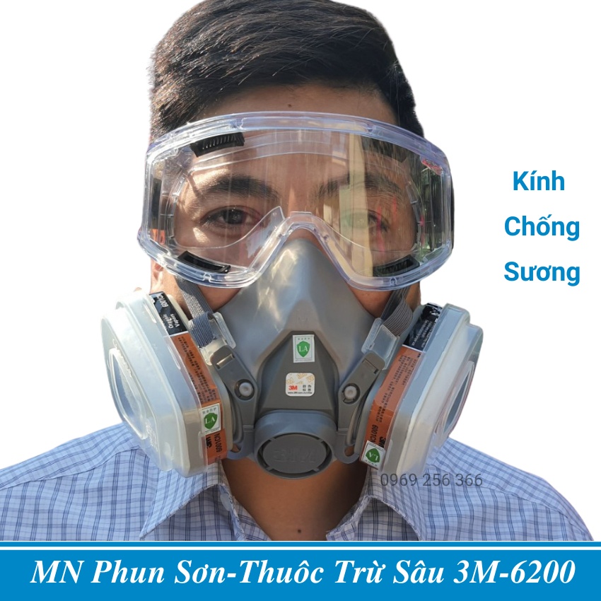 Combo Mặt nạ phòng độc phun hóa chất,trừ sâu 3,m 6200 kèm kính chống mờ hơi