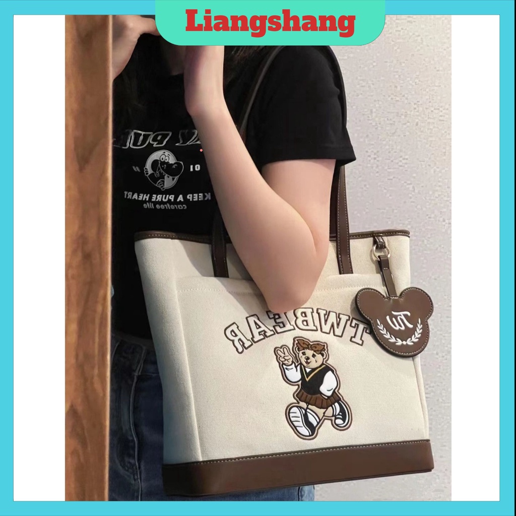 Túi xách nữ khoác vai TWBEAR - Túi xách nữ bản to viền da họa tiết gấu bear xinh xắn túi đựng tiện lợi