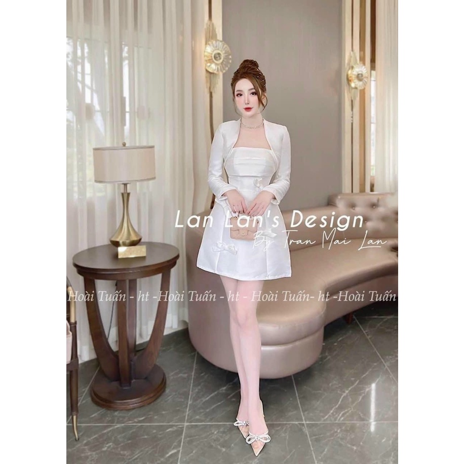 Đầm dự tiệc nữ cúp ngực dáng xòe đính nớ kèm áo khoác ngoài thời trang nữ STCLOTHING