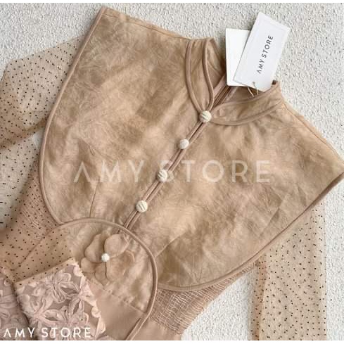 Đầm ren form chữ A tay dài cao cấp ore