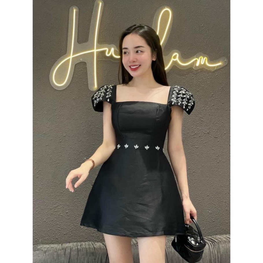(Fom: <55kg) Đầm Đen Cổ Vuông Tay Tiên Vai Đính Đá Đầm Công Chúa,, Váy Công Chúa, Đầm Tiểu Thư JL53 | BigBuy360 - bigbuy360.vn