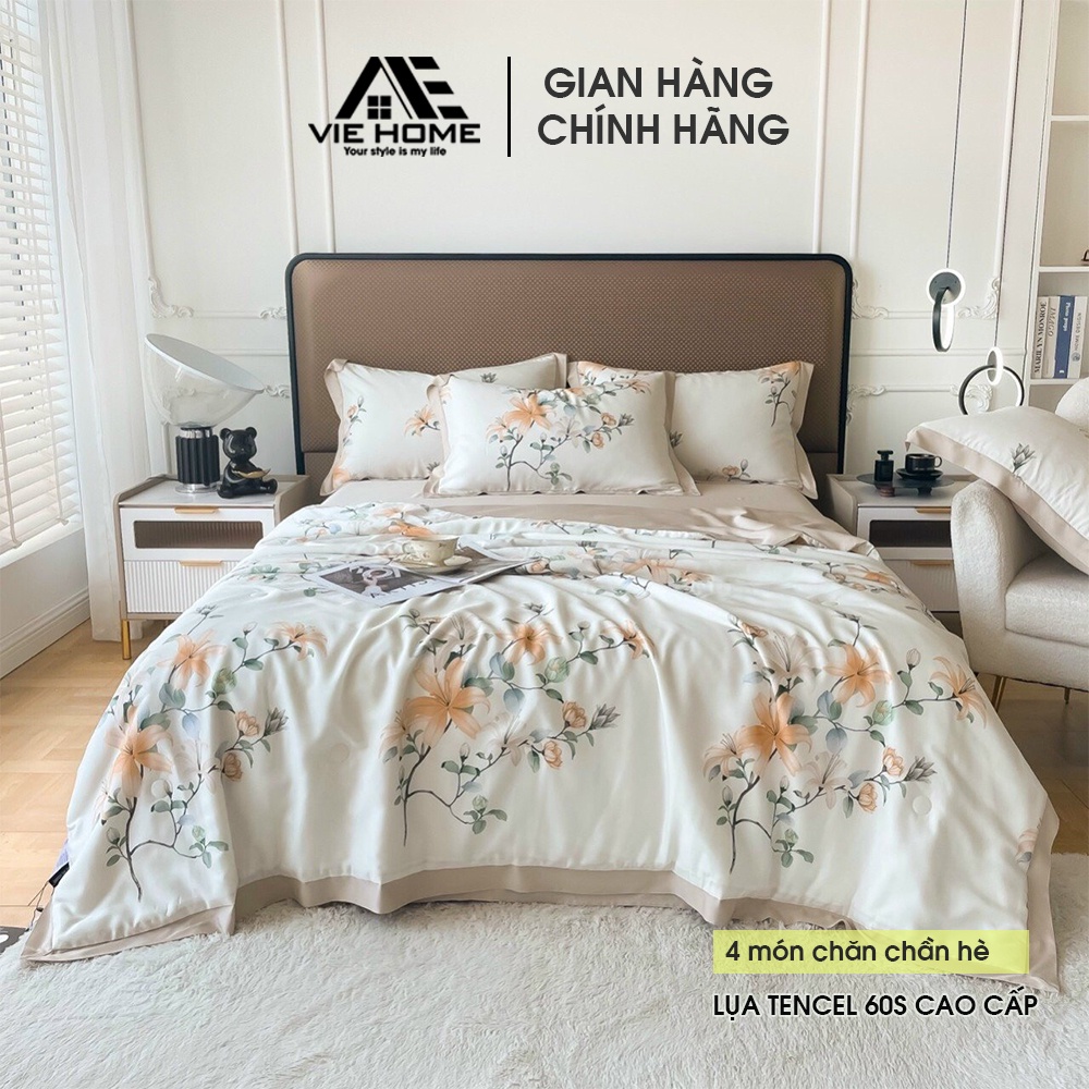 Bộ chăn ga gối Lụa Tencel 60S VIE HOME - Bedding mềm mịn thấm hút full hộp nhập khẩu cao cấp