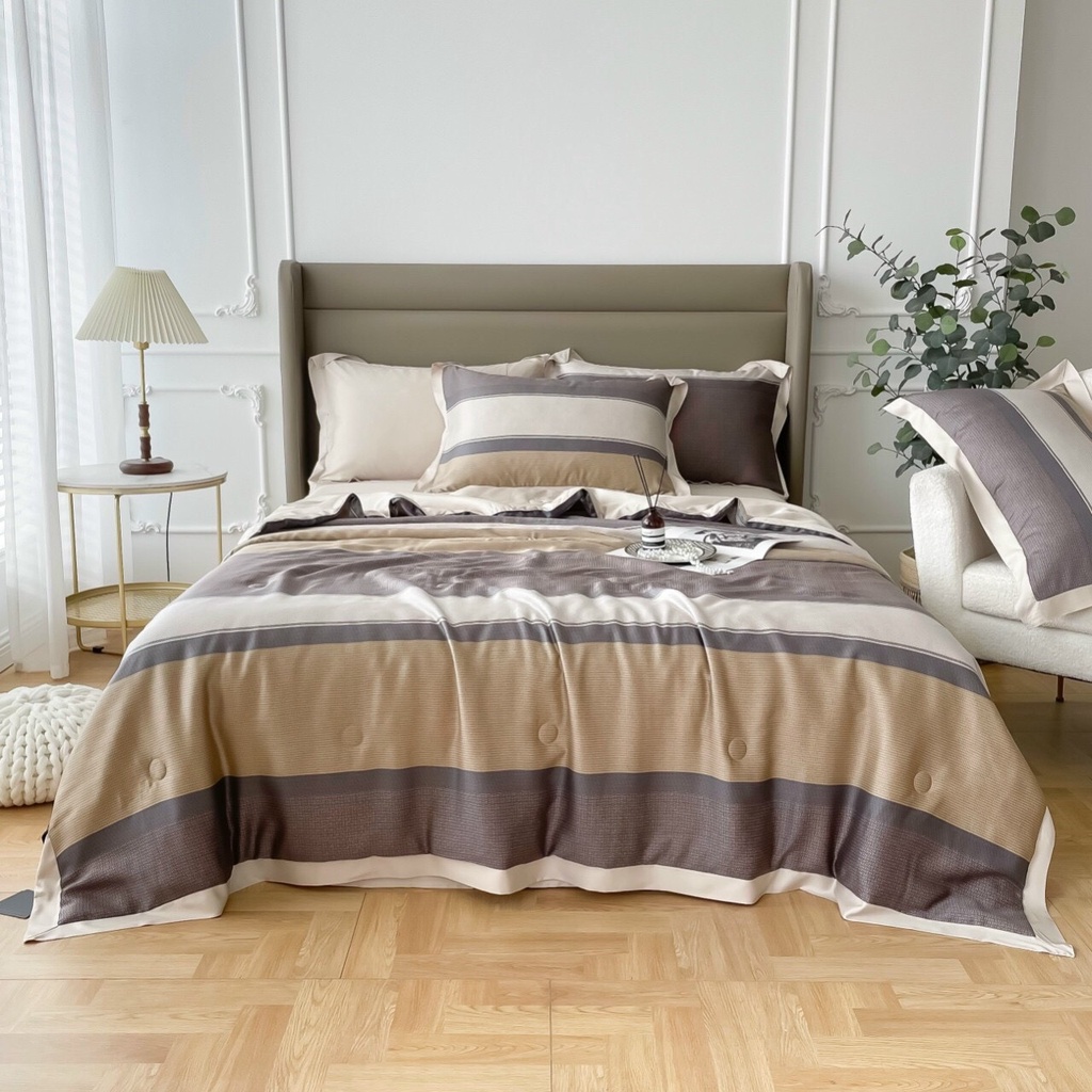 Bộ chăn ga gối nệm Lụa Tencel 60S chần bông VIE HOME - Bedding nhập khẩu nguyên hộp cao cấp và sang trọng M6/M8