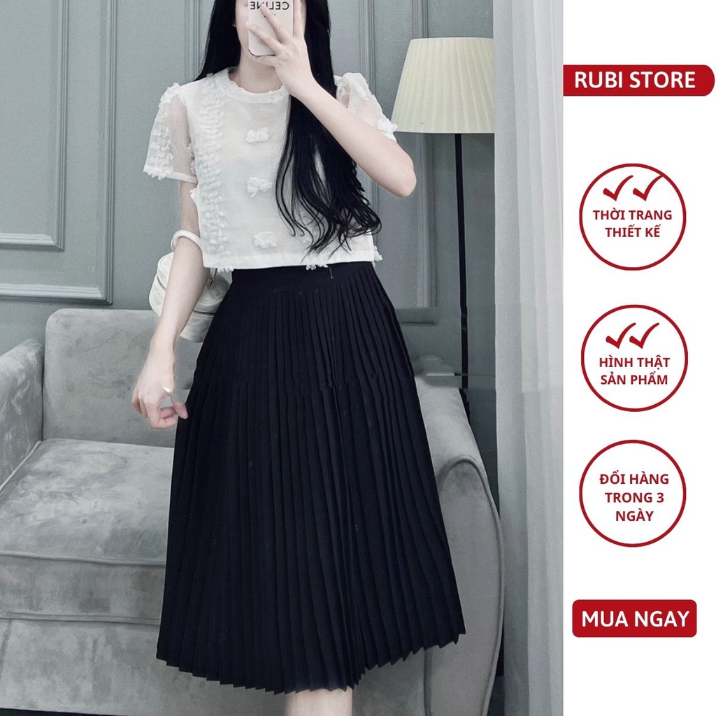 V299 - Sét thiết kế RUBI STORE áo ren phối chân váy dập ly dáng dài chất vải đẹp