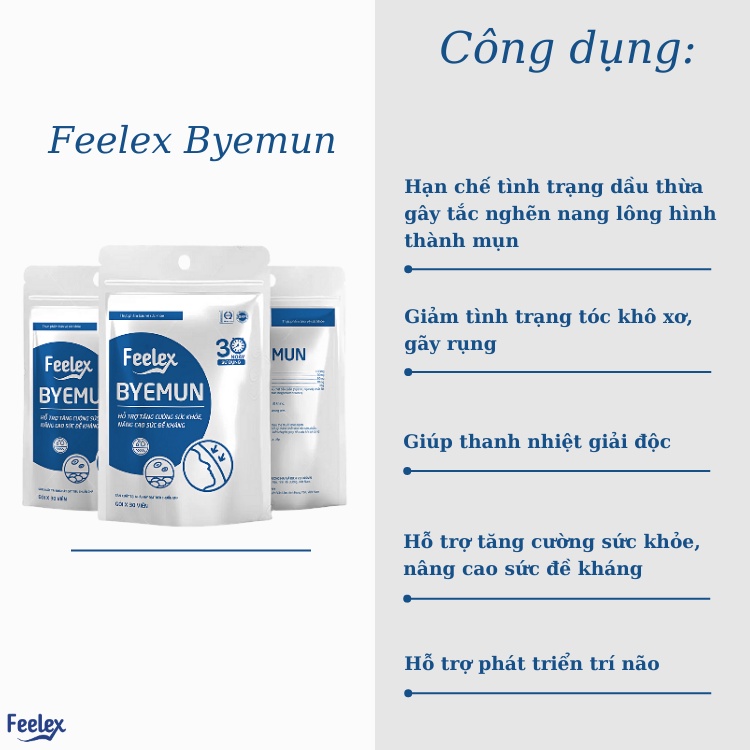 Bộ sản phẩm gel bôi mụn Feelex Byemun và viên uống Feelex Byemun giảm mụn mờ thâm tăng cường sức đề kháng