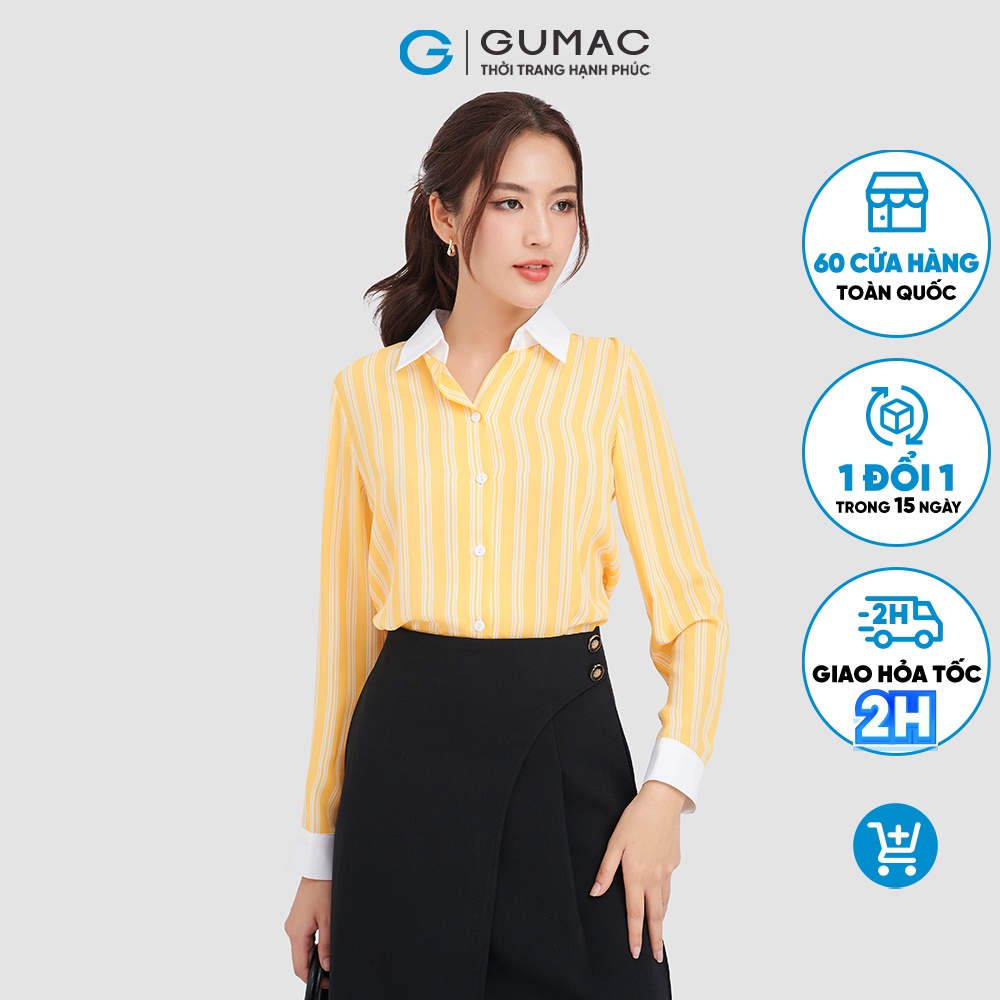 Áo sơ mi nữ GUMAC phối sọc năng động màu hồng LA0911