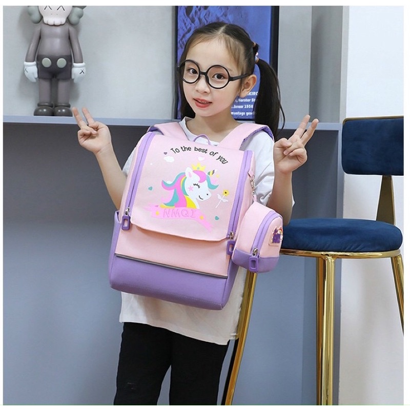 Balo Unicorn Cao Cấp Kèm Ví 2023, Balo Chống Gù,Siêu Nhẹ Chống Thấm Nước, Cho Học Sinh Tiểu Học Chất Liệu An Toàn Cho Bé