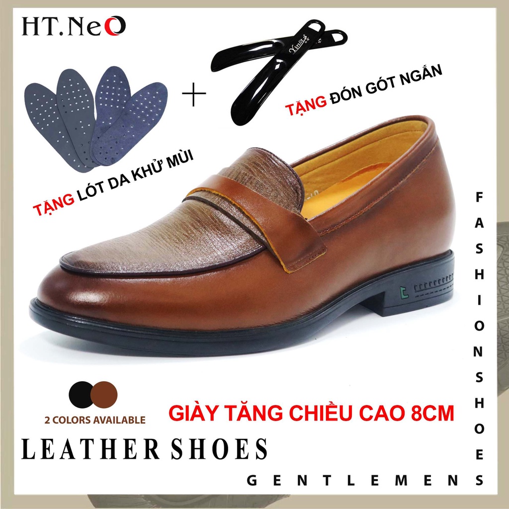 Giày Tăng chiều cao 8cm HT.NeO,Giày lười da bò độn đế giấu chiều cao công sở tôn dáng phong cách lịch lãm trẻ trung GN40