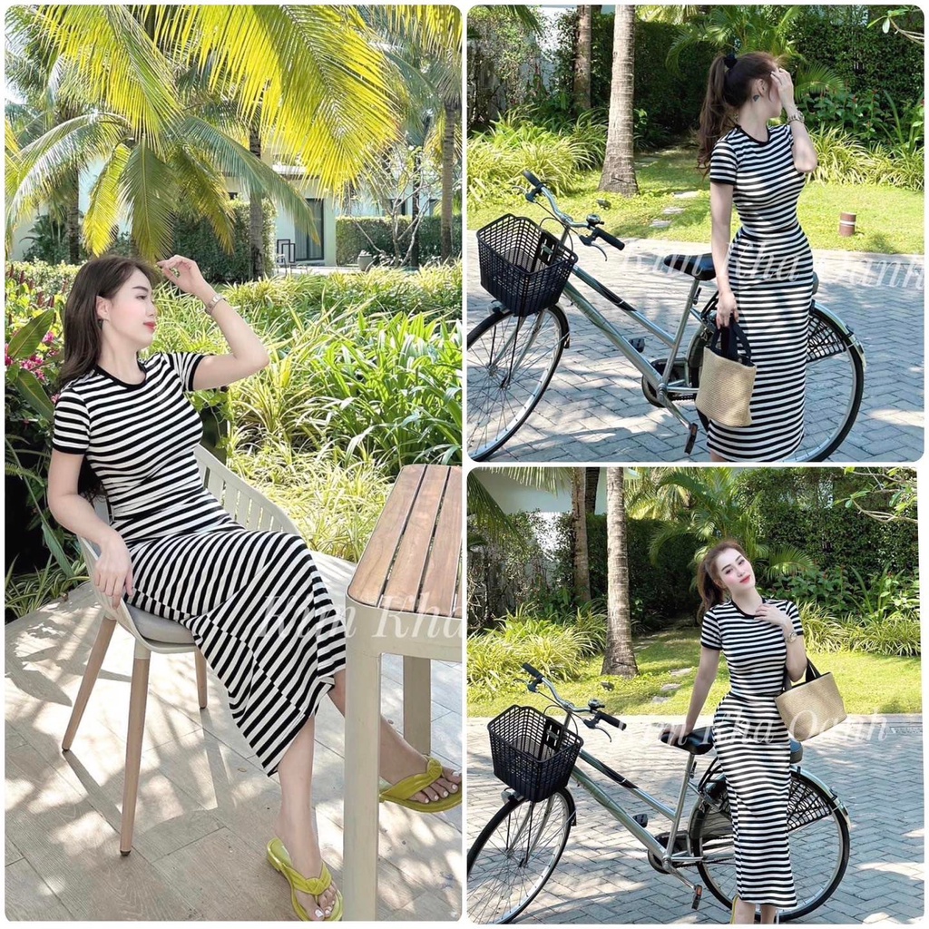 SET ÁO SỌC VIỀN ĐEN + CHÂN VÁY SỌC CHẤT GÂN TĂM CO GIÃN ÔM DÁNG