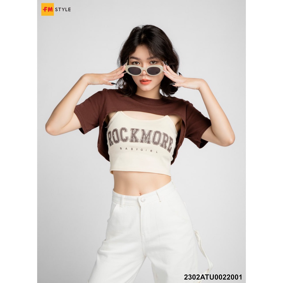 Áo thun nữ kiểu FM STYLE cổ tròn croptop khoét giữa phối áo 2 dây cá tính thời trang phong cách ulzzang 23020574