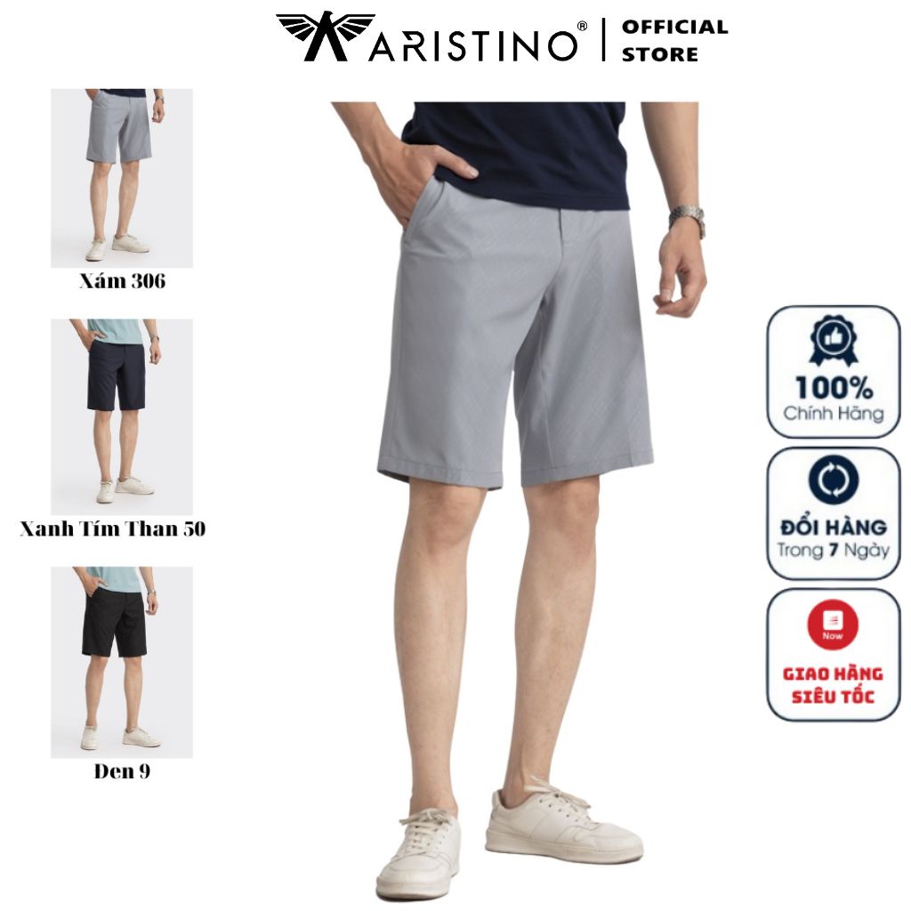Quần short nam cao cấp ARISTINO ASO016S3 quần ngố đùi 3 màu lựa chọn vải polyester mềm mại dáng Sooc âu suông vừa