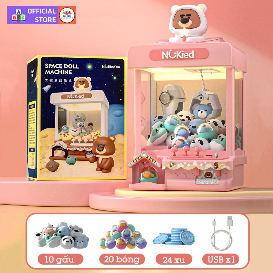 Máy Gắp Thú Mini Gấu Boonie Phi Hành Gia Kích Thước Lớn Có Nhạc, Đèn Kèm Xu Đếm Thời Gian, Có Sẵn Nhiều Thú Bông Cho Trẻ