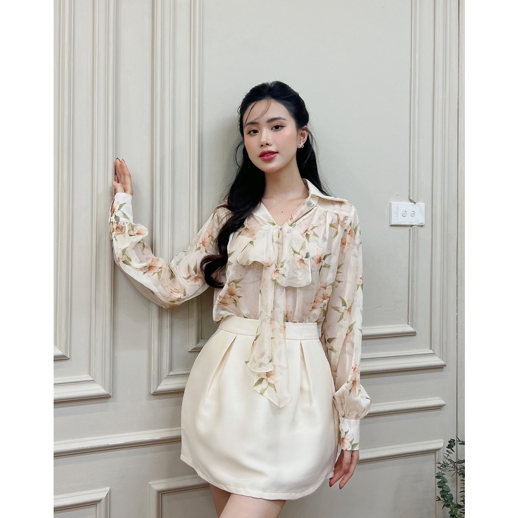 Áo sơ mi hoa cổ nơ Macy Top thiết kế Chillgals chất liệu voan AO-048