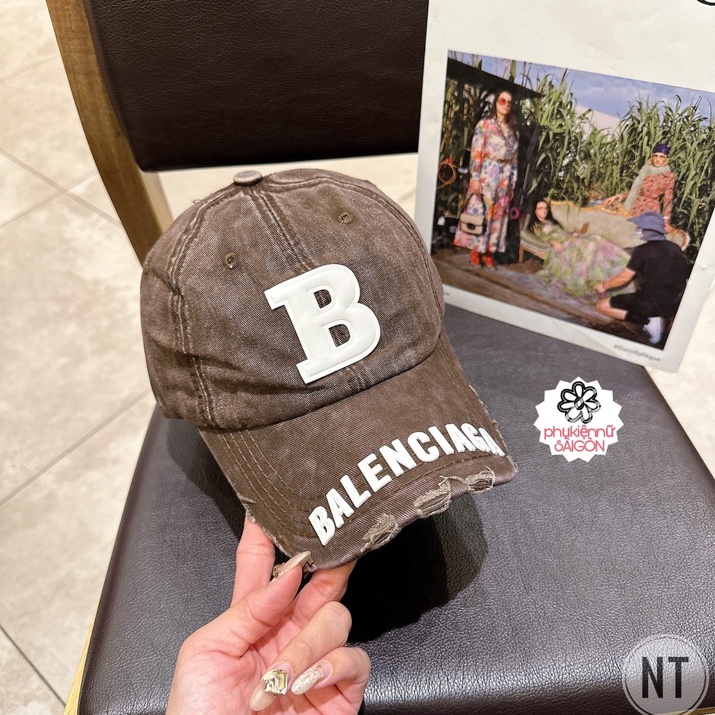 Nón kết B rách cá tính ❤ mũ lưỡi trai nam nữ chất chino QC dày dặn full tag