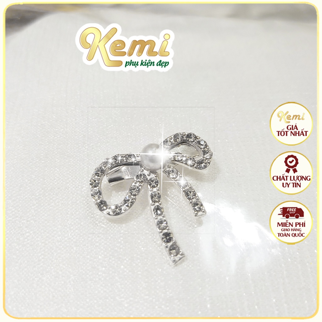 Nơ cài áo váy đính đá điểm ngọc sang trọng kích thước 2,5cm có ghim cài