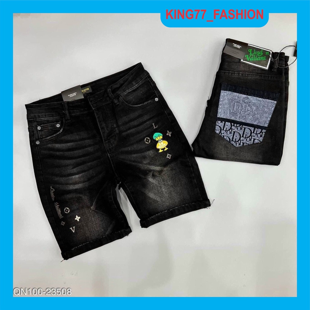 Quần short jean nam đen rách in ICON đẹp chất bò vải dày co dãn mẫu mới from body