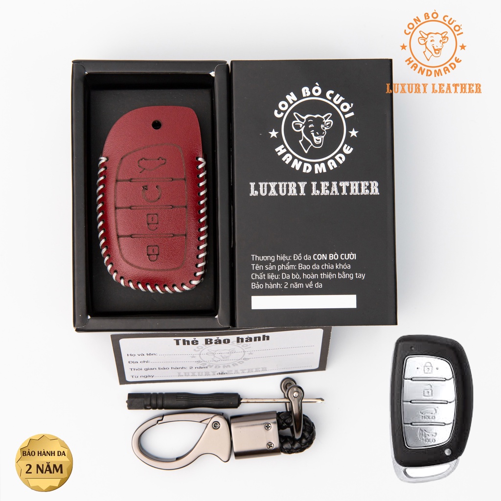 Bao da chìa khóa ô tô xe hơi hyundai creta chìa thông minh 4 nút da thật chống xước chính hãng