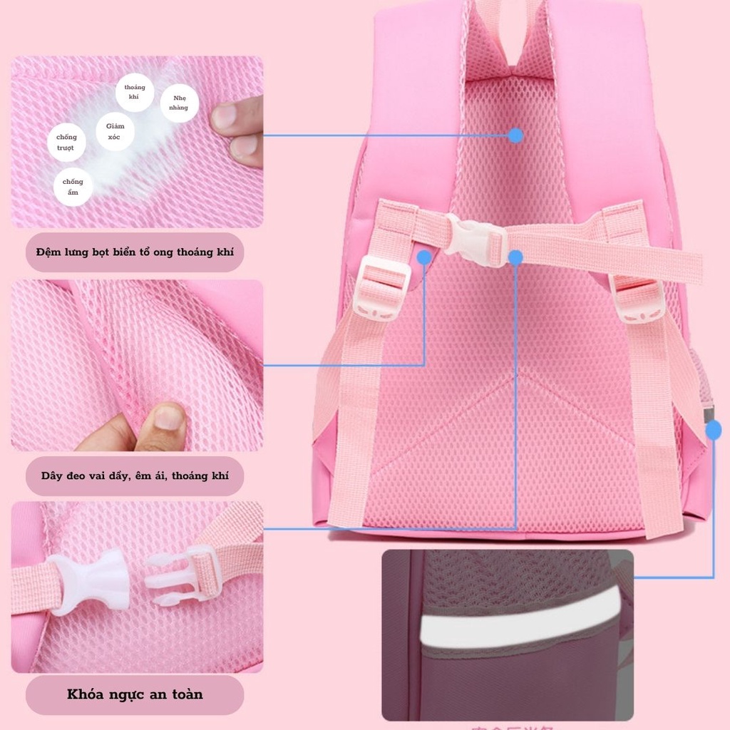 Balo cho bé gái mầm non, cặp sách elsa hình công chúa kitty, elsa, sofia nhiều ngăn Bắp Ngô Kids đi học mẫu mới 2023