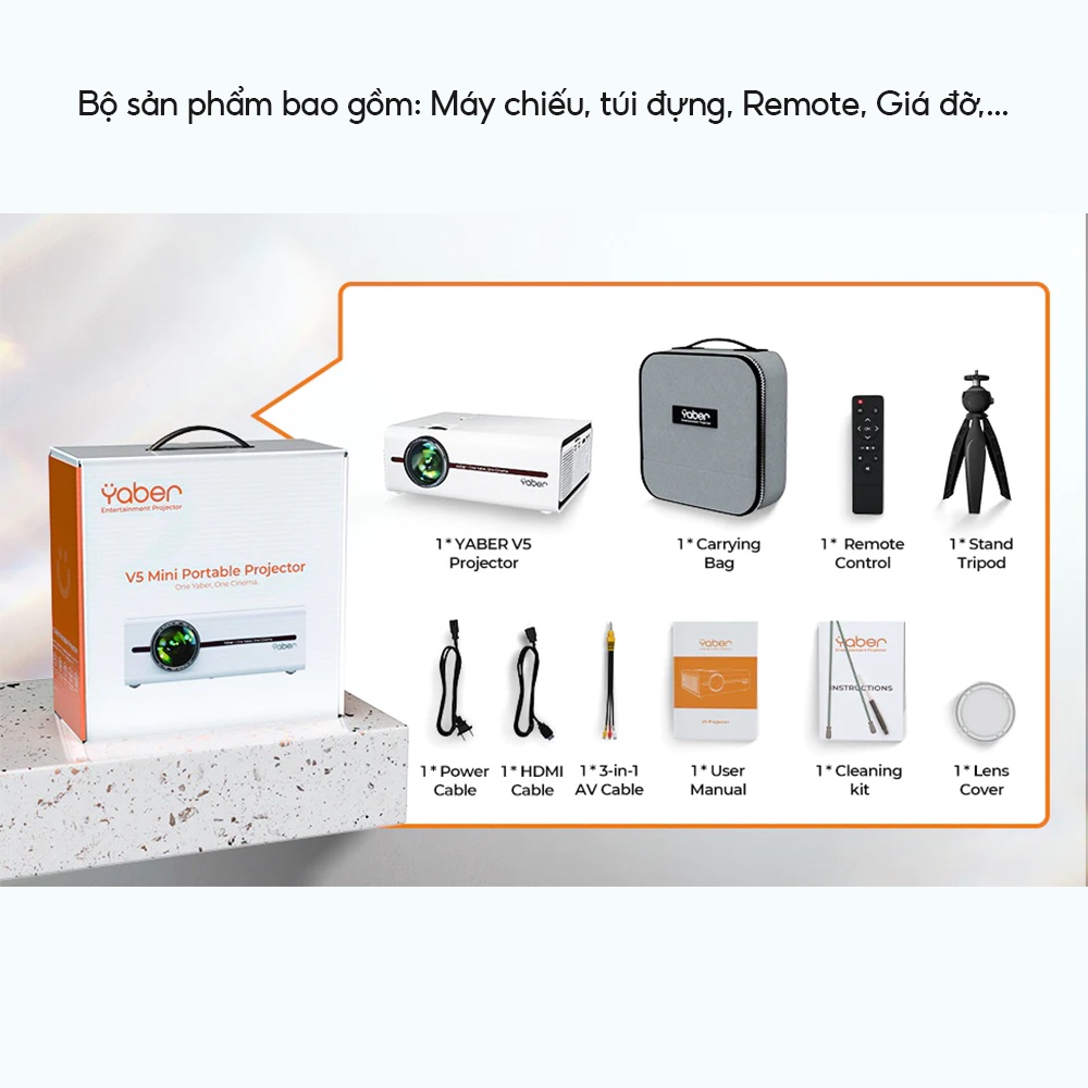 Máy chiếu mini YABER V5 Wifi hổ trợ Full HD Độ sáng 135 ASNI - Hiệu suất âm thanh nổi HiFi 5W - MH 300 Inches