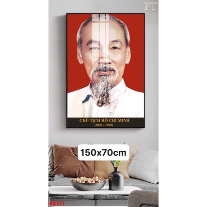 tranh tráng gương bác Hồ khổ lớn 150x70cm chỉ việc treo ạ