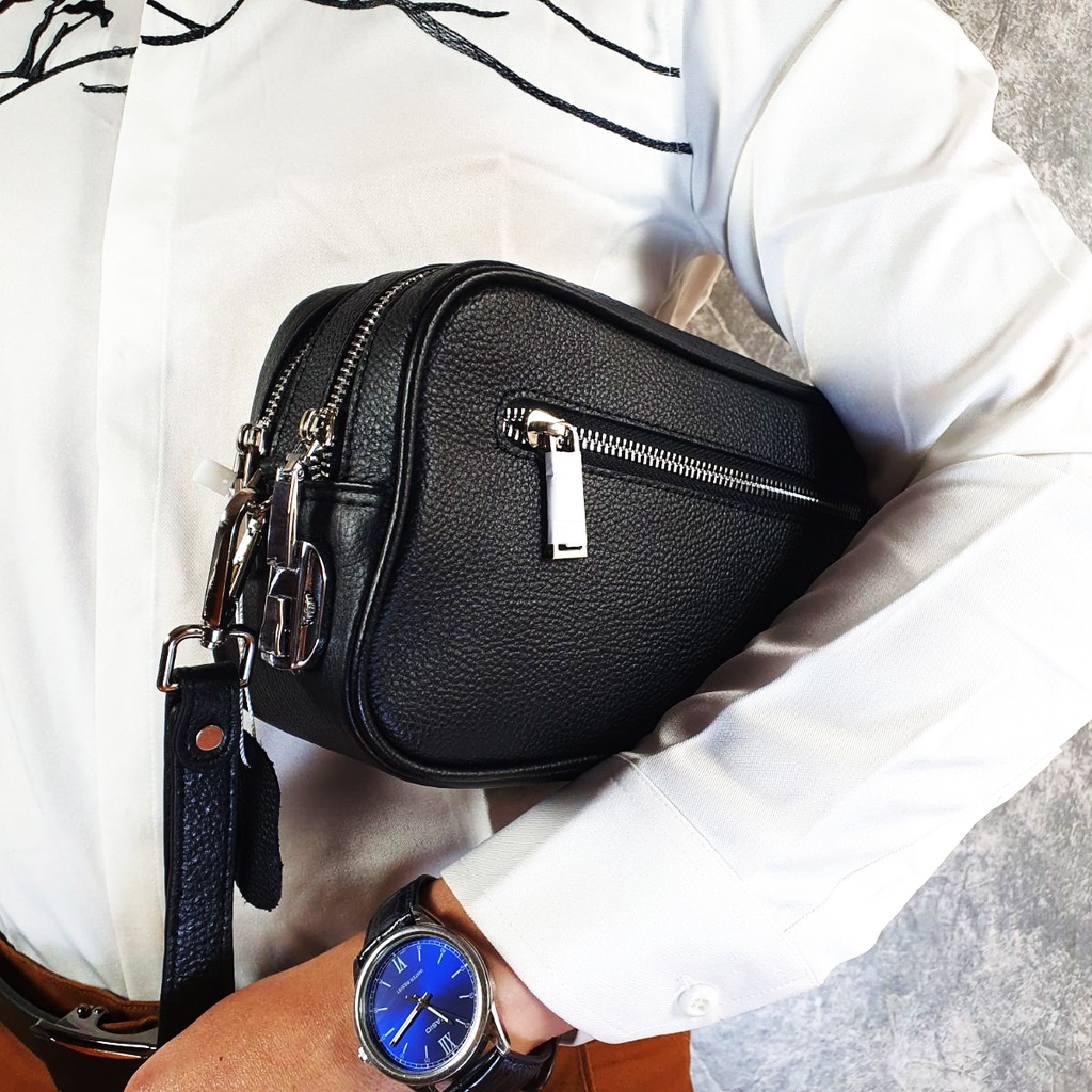 Túi golf nam khóa số; Clutch cầm tay nam da bò thật 2 ngăn khóa CL148VB  - 100% da thật, BH 3 năm