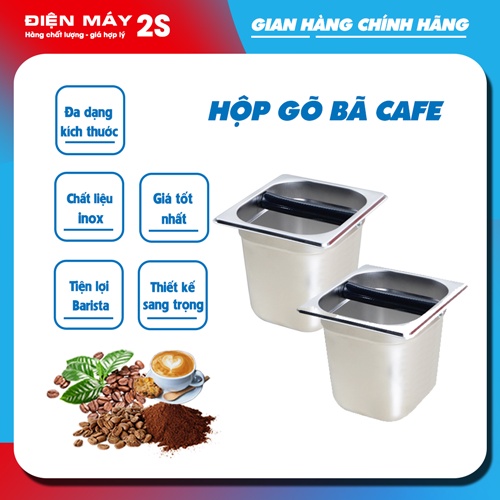 Hộp đập bã cà phê, Hộp gõ bã, hộp đựng bã, Knock box chất liệu inox sáng bóng, Kích thước 2,2l và 1,1l